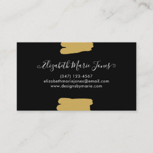 Modern Black Gold Feminine Girly Script Brush Business Card