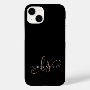 Modern Black Gold Feminine Script Monogrammed Case-Mate iPhone 14 Case