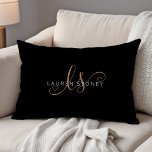 Modern Black Gold Feminine Script Monogrammed Decorative Cushion<br><div class="desc">Modern Black Gold Feminine Script Monogrammed Accent Pillow. Easily personalize this modern elegant accent pillow with your custom monogram and name.</div>