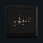 Modern Black Gold Feminine Script Monogrammed Gift Box<br><div class="desc">Modern Black Gold Feminine Script Monogrammed Gift Box. Easily personalise this modern elegant gift box with your custom monogram and name.</div>