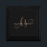 Modern Black Gold Feminine Script Monogrammed Gift Box<br><div class="desc">Modern Black Gold Feminine Script Monogrammed Gift Box. Easily personalise this modern elegant gift box with your custom monogram and name.</div>