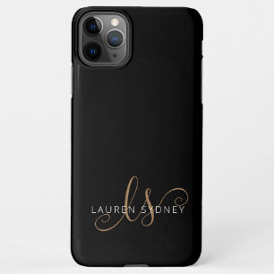 Modern Black Gold Feminine Script Monogrammed iPhone 11Pro Max Case