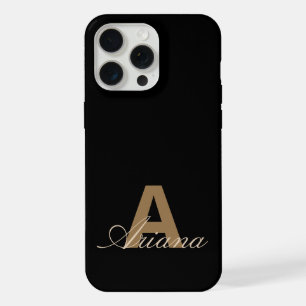 Modern Black Gold Feminine Script Monogrammed iPhone 15 Pro Max Case