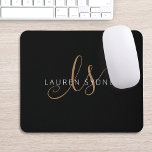 Modern Black Gold Feminine Script Monogrammed Mouse Pad<br><div class="desc">Modern Black Gold Feminine Script Monogrammed mouse pad. Easily personalise this modern elegant mouse pad with your custom monogram and name.</div>