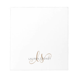 Modern Black Gold Feminine Script Monogrammed  Notepad