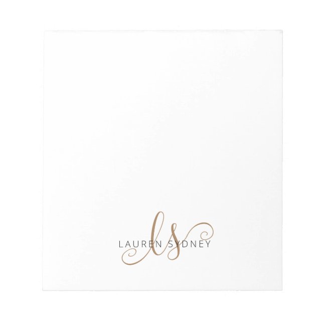 Modern Black Gold Feminine Script Monogrammed  Notepad (Front)
