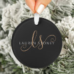 Modern Black Gold Feminine Script Monogrammed Ornament<br><div class="desc">Modern Black Gold Feminine Script Monogrammed ornament. Easily personalize this modern elegant ornament with your custom monogram and name.</div>