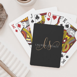 Modern Black Gold Feminine Script Monogrammed  Playing Cards