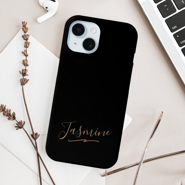 Modern Black Gold Feminine Script Name Case-Mate iPhone Case (Creator Uploaded)