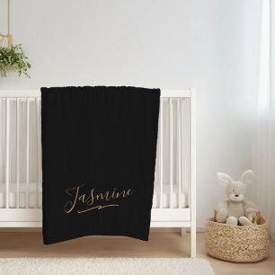 Modern Black Gold Feminine Script Name Fleece Blanket