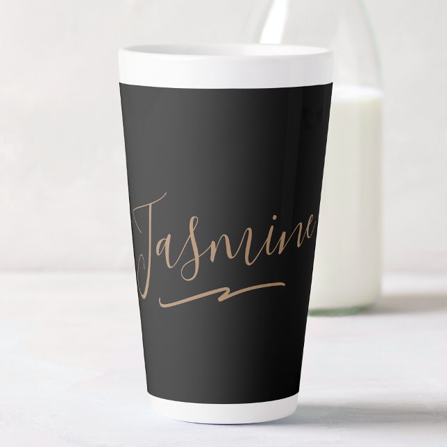 Modern Black Gold Feminine Script Name Latte Mug (Creator Uploaded)