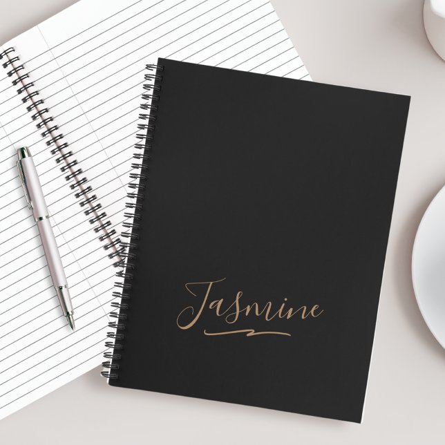 Modern Black Gold Feminine Script Name Notebook (Creator Uploaded)
