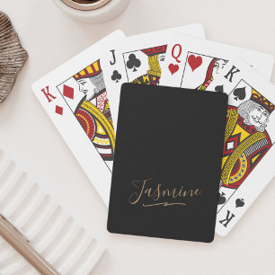 Modern Black Gold Feminine Script Name Playing Cards