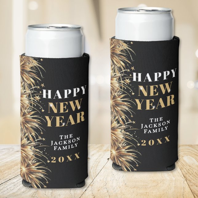 Modern Black Gold Firework New Year's Eve Party Seltzer Can Cooler (Modern Black Gold Firework New Year's Eve Party Seltzer Can Cooler)