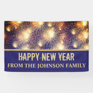Modern Black & Gold Fireworks New Years Eve Party Banner