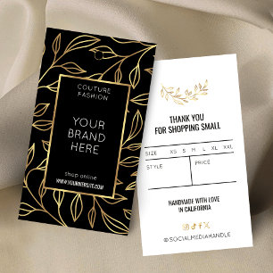 Modern Black & Gold Floral Clothing Hang Tag