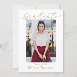 Modern Black Gold Floral Graduation Party Photo Invitation