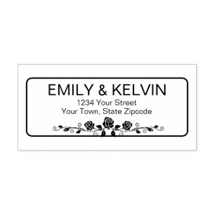 Modern Black & Gold Floral wedding Self-inking Stamp