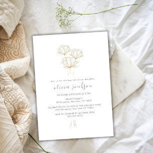 Modern Black Gold Flower Christening Girl Baptism  Invitation