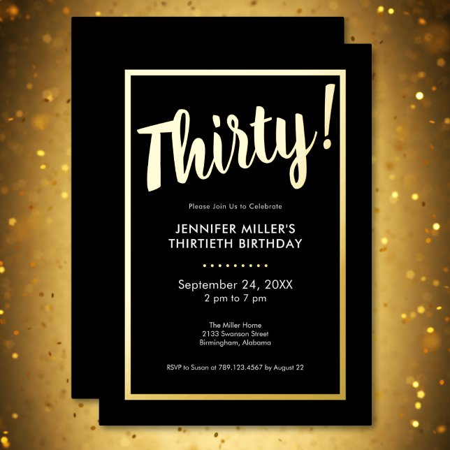 Modern Black & Gold Foil 30th Birthday (Modern Black & Gold Foil 30th Birthday Foil Invitation)