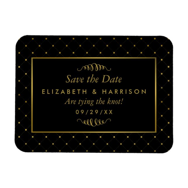 Modern Black & Gold Foil Effect Save The Date Magnet (Horizontal)