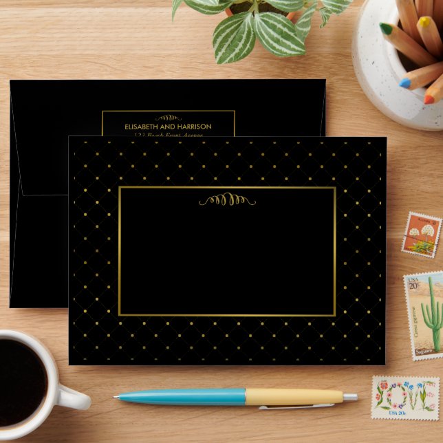 Modern Black & Gold Foil Effect Wedding Envelope (Desk)