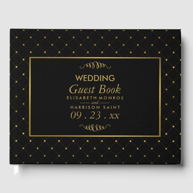 Modern Black & Gold Foil Effect Wedding Guest Book (Front)