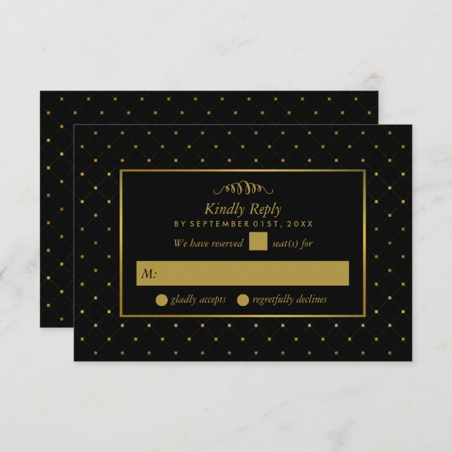 Modern Black & Gold Foil Effect Wedding RSVP Card (Front/Back)