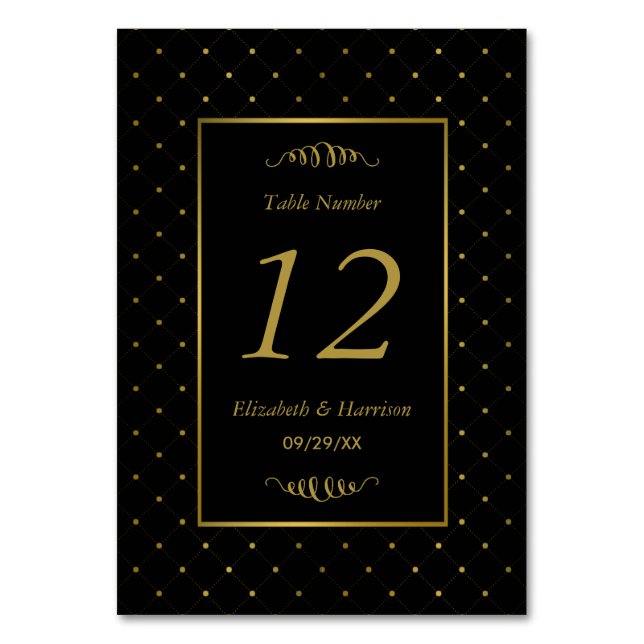 Modern Black & Gold Foil Effect Wedding Table Number (Front)
