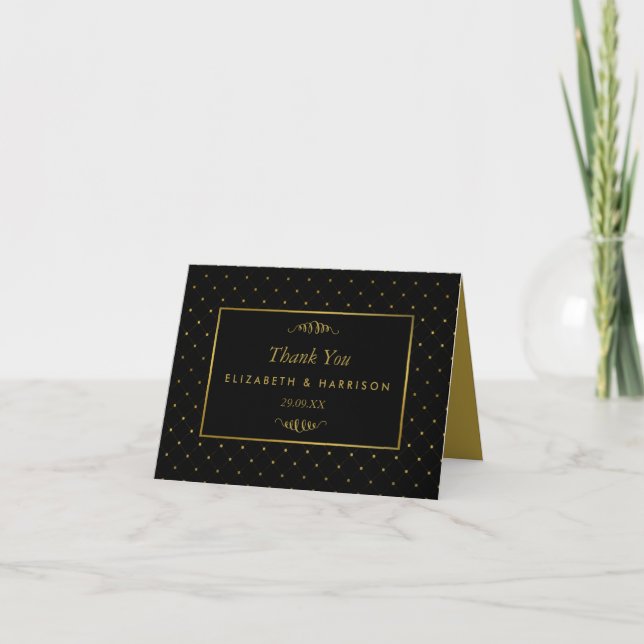 Modern Black & Gold Foil Effect Wedding Thank You Card (Front)
