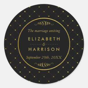 Modern Black & Gold Foil Effect Wedding Thank You Classic Round Sticker