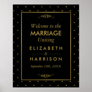 Modern Black & Gold Foil Effect Wedding Welcome Poster