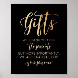 Modern Black & Gold Foil Wedding Gifts Sign