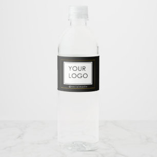 Modern Black Gold Frame Company Business Logo Water Bottle Label