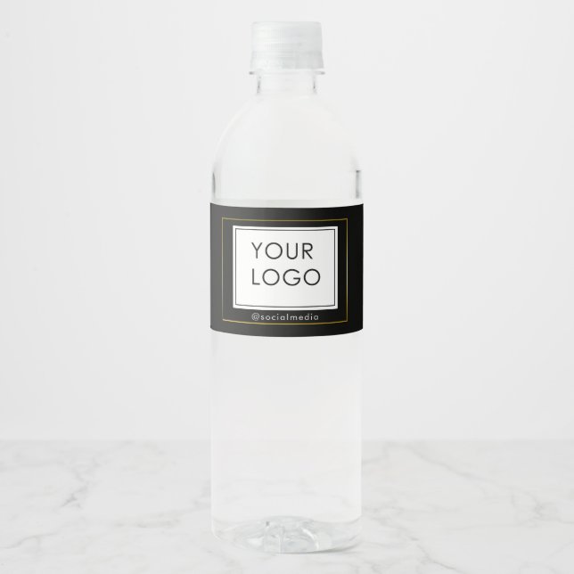 Modern Black Gold Frame Company Business Logo   Water Bottle Label (Front)