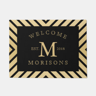Modern Black & Gold Geometric Design Doormat