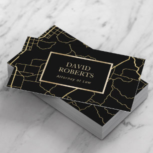 Modern Black & Gold Geometric Map Lawyer Attorney Business Card