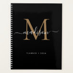 Modern Black Gold Girly Monogram Script Name 2024 Planner<br><div class="desc">Modern Black Gold Girly Monogram Script Name 2024 Planner</div>
