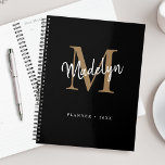 Modern Black Gold Girly Monogram Script Name Planner<br><div class="desc">Modern Black Gold Girly Monogram Script Name Planner. Easily personalise this modern elegant planner with your custom monogram and name.</div>