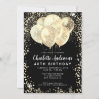 Modern Black Gold Glam Glitter Balloon Birthday