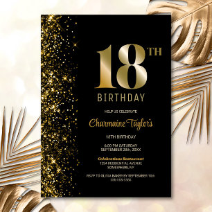 Modern Black Gold Glitter 18th Birthday Party Invitation