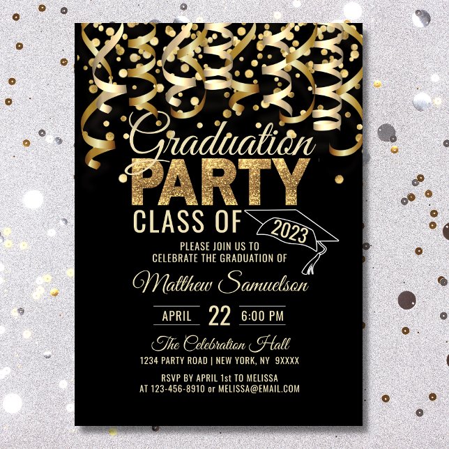 Modern Black Gold Glitter 2024 GRADUATION Party Invitation (Creator Uploaded)