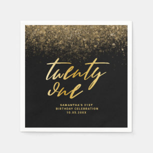 Modern Black & Gold Glitter 21st Birthday Party Napkin