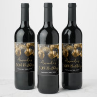 Modern Black Gold Glitter Balloons Birthday