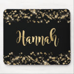 Modern Black Gold Glitter Confetti Monogram Mouse Pad<br><div class="desc">Elegant stylish black gold glitter confetti gold foil hand lettered script custom name mousepad. This feminine design features sparkle yellow gold glitter confetti border on black color background. PLEASE CONTACT ME BEFORE ORDERING WITH YOUR NAME IN THIS ORDER: NAME, (OR YOUR CUSTOM TEXT). (This product link needed) I will customize...</div>