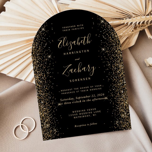 Modern Black Gold Glitter Edge Arch Wedding Invitation (Creator Uploaded)