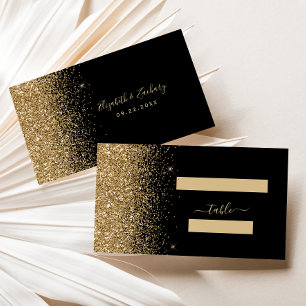 Modern Black Gold Glitter Edge Wedding Place Card