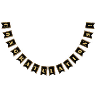 Modern Black & Gold Glitter Engagement  Party Bunt Bunting