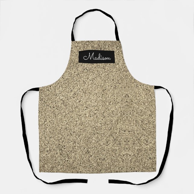 Modern Black Gold Glitter Sparkle Personalized Apron (Front)