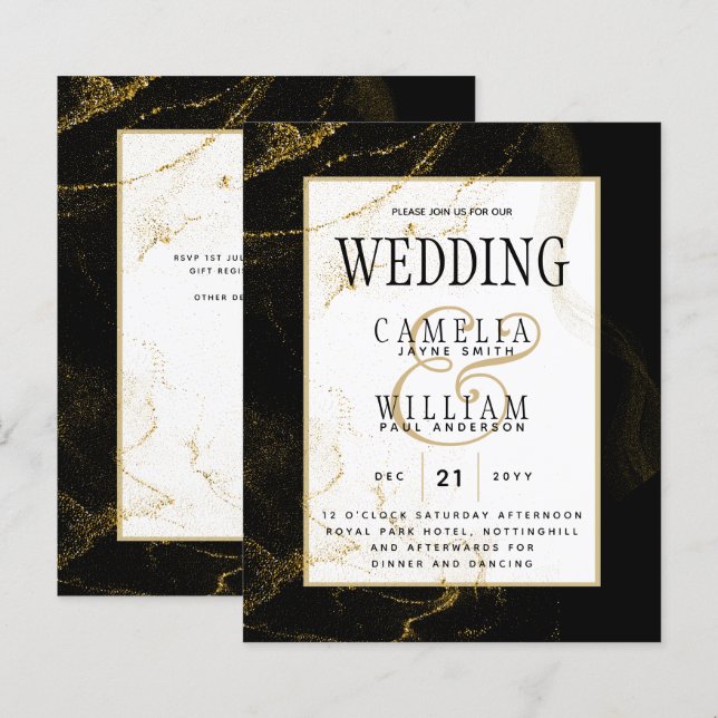 Modern Black Gold Glitter Wedding (Front/Back)